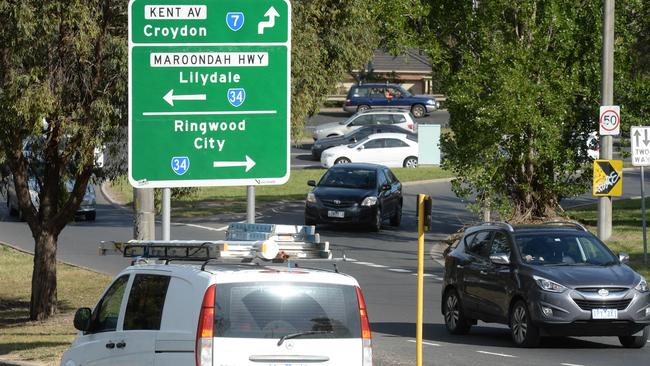 The Coalition has promised to fix the complex Maroondah Hwy, Yarra Rd and Kent Ave intersection. Picture: Chris Eastman