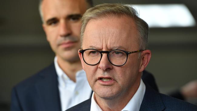 Anthony Albanese speaks to reporters. Picture: Keryn Stevens