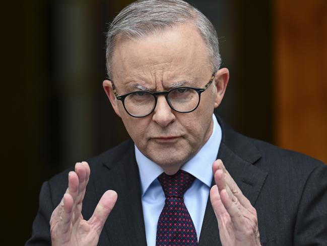 CANBERRA, AUSTRALIA, NewsWire Photos. JANUARY 24, 2024: The Prime Minister, Anthony Albanese and Minister for Communications, Michelle Rowland announce the new ABC Chair Kim Williams at Parliament House in Canberra. Picture: NCA NewsWire / Martin Ollman