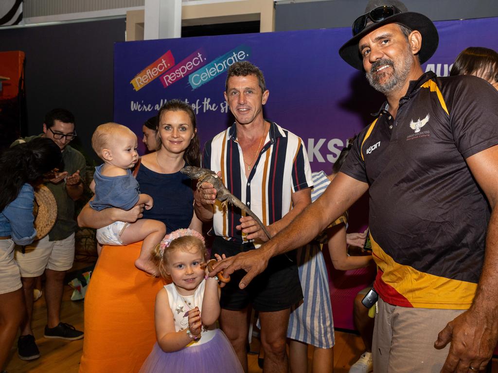 Mathews Family with Dale from Dingo Cockatoo Dale at the Festival of Us, held at the Marrara Indoor Stadium on Australia Day, January 26, 2025. Picture: Pema Tamang Pakhrin