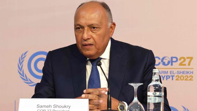 COP27 President Sameh Shoukry at the Sharm el-Sheikh International Convention Centre, in Egypt's Red Sea resort of the same name. Picture: AFP