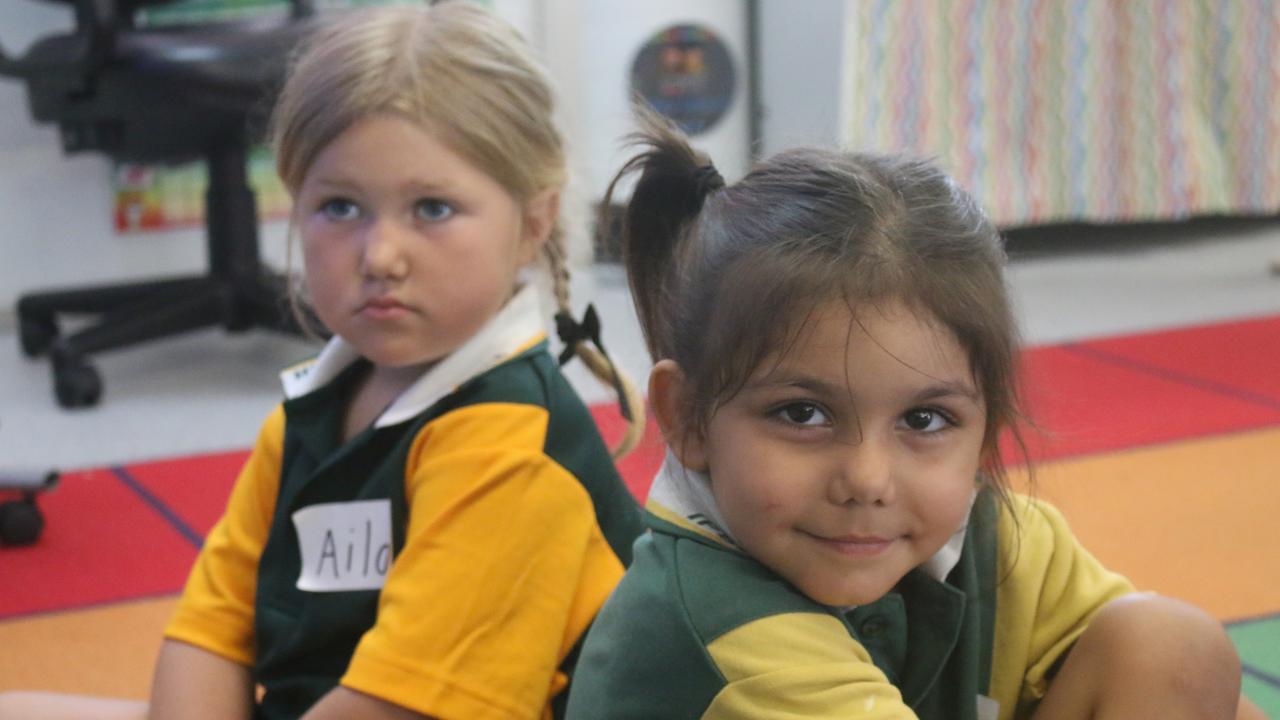 Ipswich North State School 2023 prep students Aila and Freiyja. Picture: Nicola McNamara