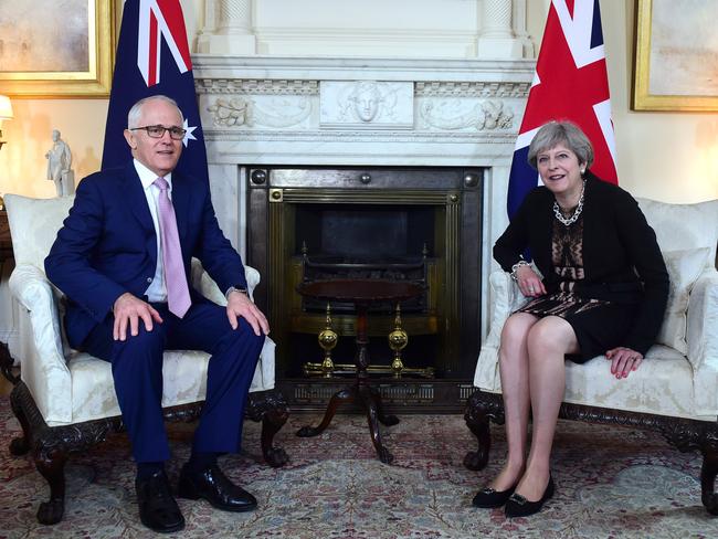 British Prime Minister Theresa May and Australia's Prime Minister Malcolm Turnbull were asked about the ongoing pay stoush.