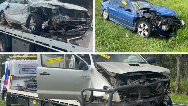 Two drivers were rushed to hospital with suspected spinal injuries following a three-car pileup north of Bundaberg.