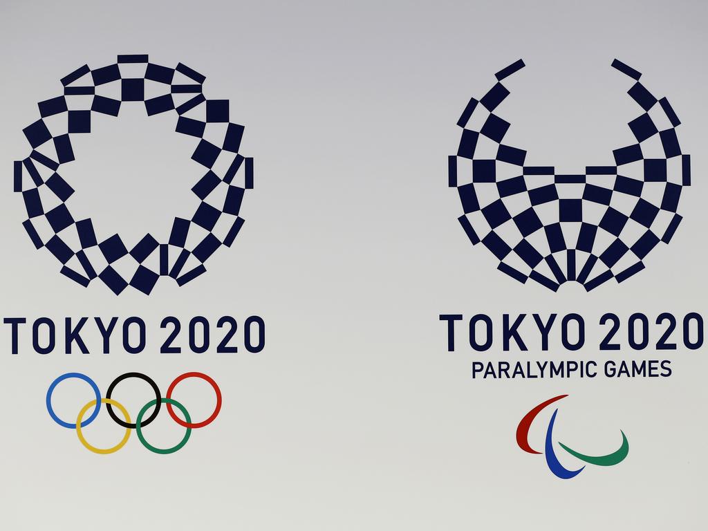 The new official logos of the 2020 Tokyo Olympics, left, and the 2020 Tokyo Paralympic Games. The Tokyo Olympic clock has hit 500 days to go. Picture: AP