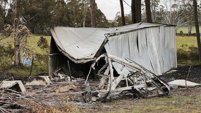 A person died in this caravan fire at Tunnack. Picture: MATHEW FARRELL