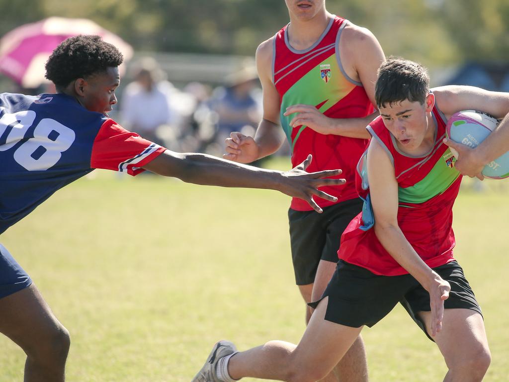 Sophia College V Parklands Christian College at the 2024 Gold Coast Titans All Schools Touch Football Picture: Glenn Campbell