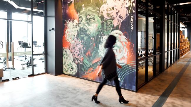 Melbourne artist Mike Eleven was commissioned to paint murals inside Sage Hotel. Picture: Steve Tanner