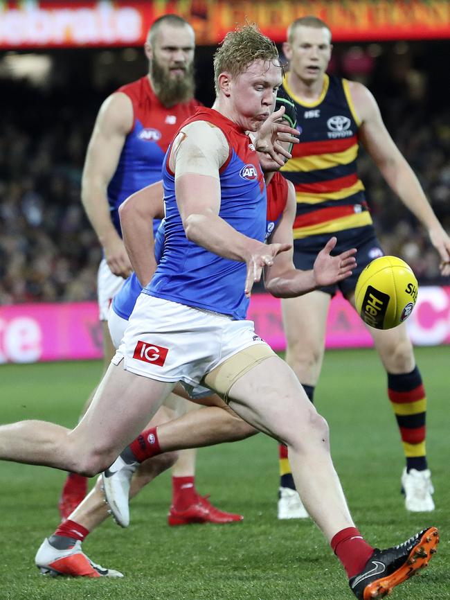 Clayton Oliver put on a show against the Crows at Adelaide Oval. Picture SARAH REED