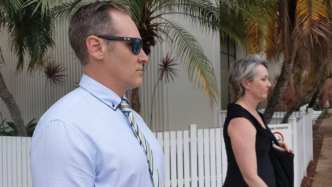 NT Police officer Karl Gordon Bauman, left, with barrister Mary Chalmers at Darwin Local Court on October 4.