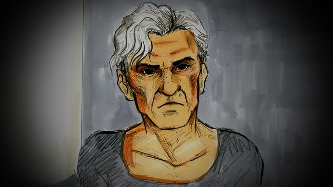 A court sketch of former AFL player and coach Dean Laidley during a bail hearing at Melbourne Magistrates Court on May 11, when he was released on bail to attend an inpatient rehab facility. He has now returned home. Picture: AAP Image/Nine News