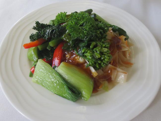 The main meal of soy noodles and vegetables. Picture: Kate Schneider