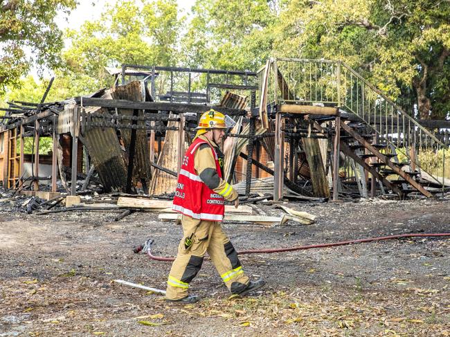 Queensland Fire and Emergency Services at scene of the house fire on Beenleigh Road, Runcorn. Picture: Richard Walker