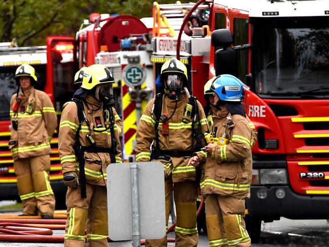 A truck carrying highly flamable material has hit a tree on Williams road south Yarra.  MFB on scene.  Picture: Nicole Garmston