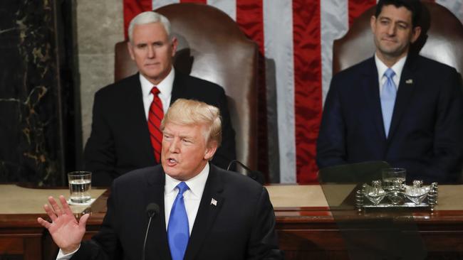 President Trump delivers his State of the Union address to a joint session of Congress at Capitol Hill today. Picture: AP