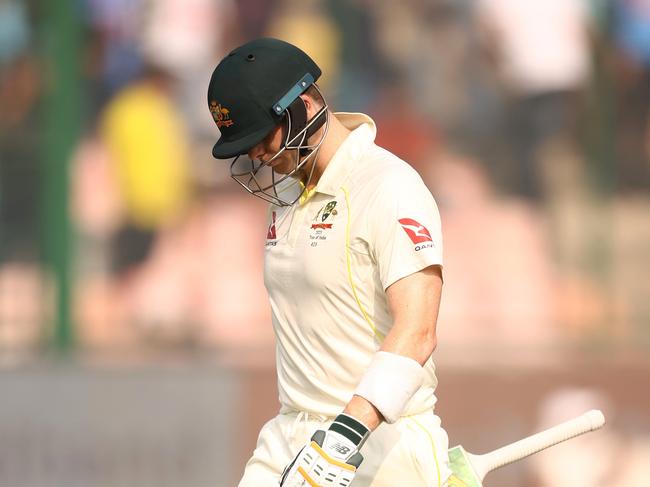 DELHI, INDIA - FEBRUARY 19: Steve Smith of Australia walks off after he was dismissed by Ravichandran Ashwin of India during day three of the Second Test match in the series between India and Australia at Arun Jaitley Stadium on February 19, 2023 in Delhi, India. (Photo by Robert Cianflone/Getty Images)