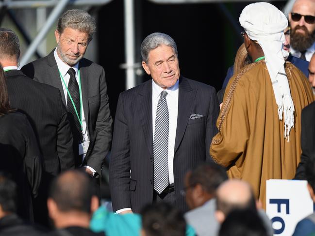 New Zealand Deputy Prime Minister Winston Peters arrives at the National Remembrance Service in Christchurch, New Zealand. Picture: Getty