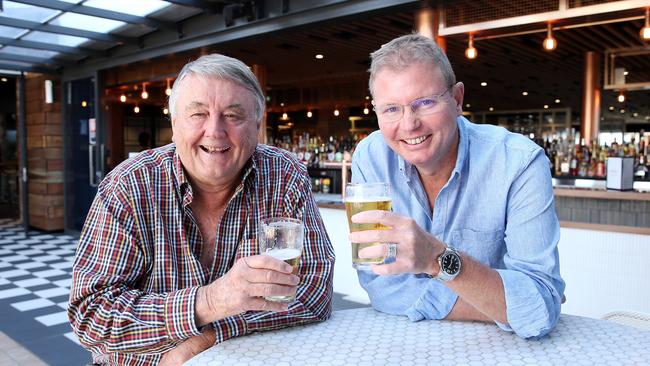 Craig Laundy, pictured with his father Arthur Laundy at the Marsden Brewhouse, said there needs to be more clarity on whether employers will be able to require staff to get vaccinated. Picture: Tim Hunter