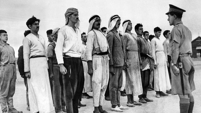 Arab recruits line up under the British Mandate of Palestine, 1940. Picture: Alamy.