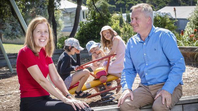 Director of Child and Student Wellbeing Ruth Davidson and Acting Minister for Education Jeremy Rockliff at Napoleon Street Playground. Picture: Chris Kidd