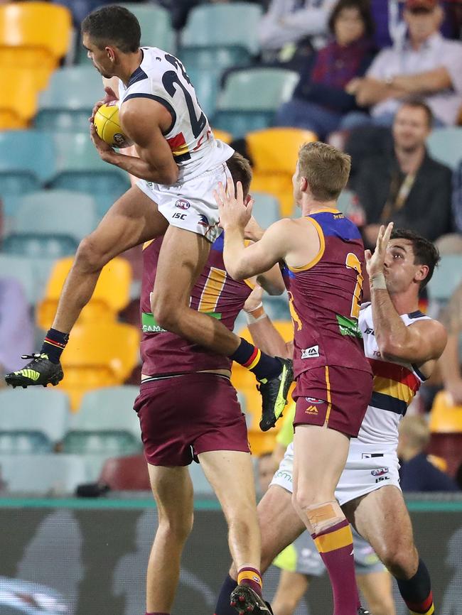 Charlie Cameron takes a flying mark during his brilliant third-quarter burst.