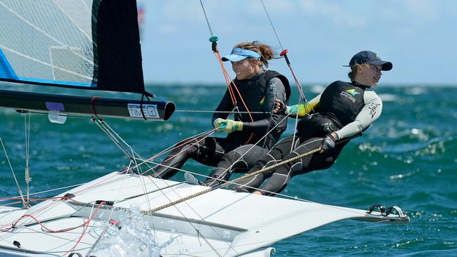 Tess Lloyd and Caitlin Elks at the 2014 Sailing World. Picture by Jeff Crow.