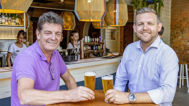 Jaz Mooney and Shaun Dunleavy at the newly renovated Normanby Hotel in Red Hill. Picture: AAP/Richard Walker