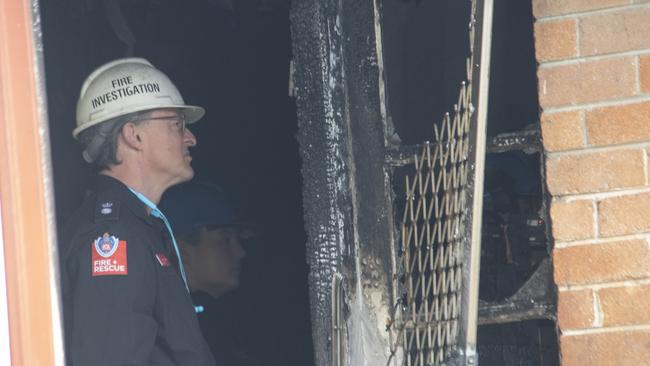 The crime scene at a Labor Park home where it is alleged a father barricaded seven children and his partner inside a burning home in Sydney’s west early around 1am on Sunday and tried to stop rescuers from coming to save them. Picture: NewsWire / Jeremy Piper