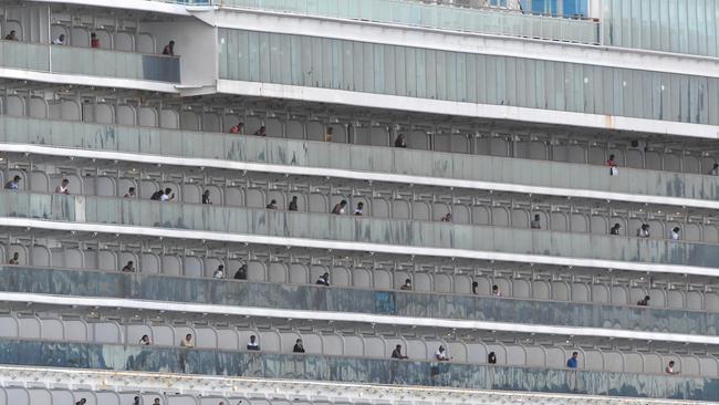 The disease-stricken Ruby Princess during quarantine in Australian waters in April. Picture: Simon Bullard