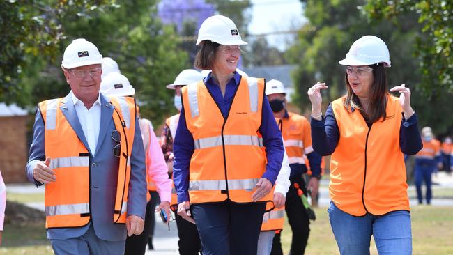 Andrew Forrest, Incitec Pivot Managing Director and CEO Jeanne Johns and Queensland Premier Annastacia Palaszczuk at Incitec Pivot on Gibson Island late last year. Picture: Darren England/AAP Image