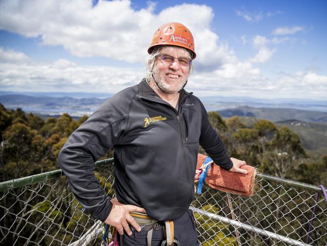 Aardvark Adventure Tours owner Phil Harris running a tour on Mt Wellington. Picture: RICHARD JUPE