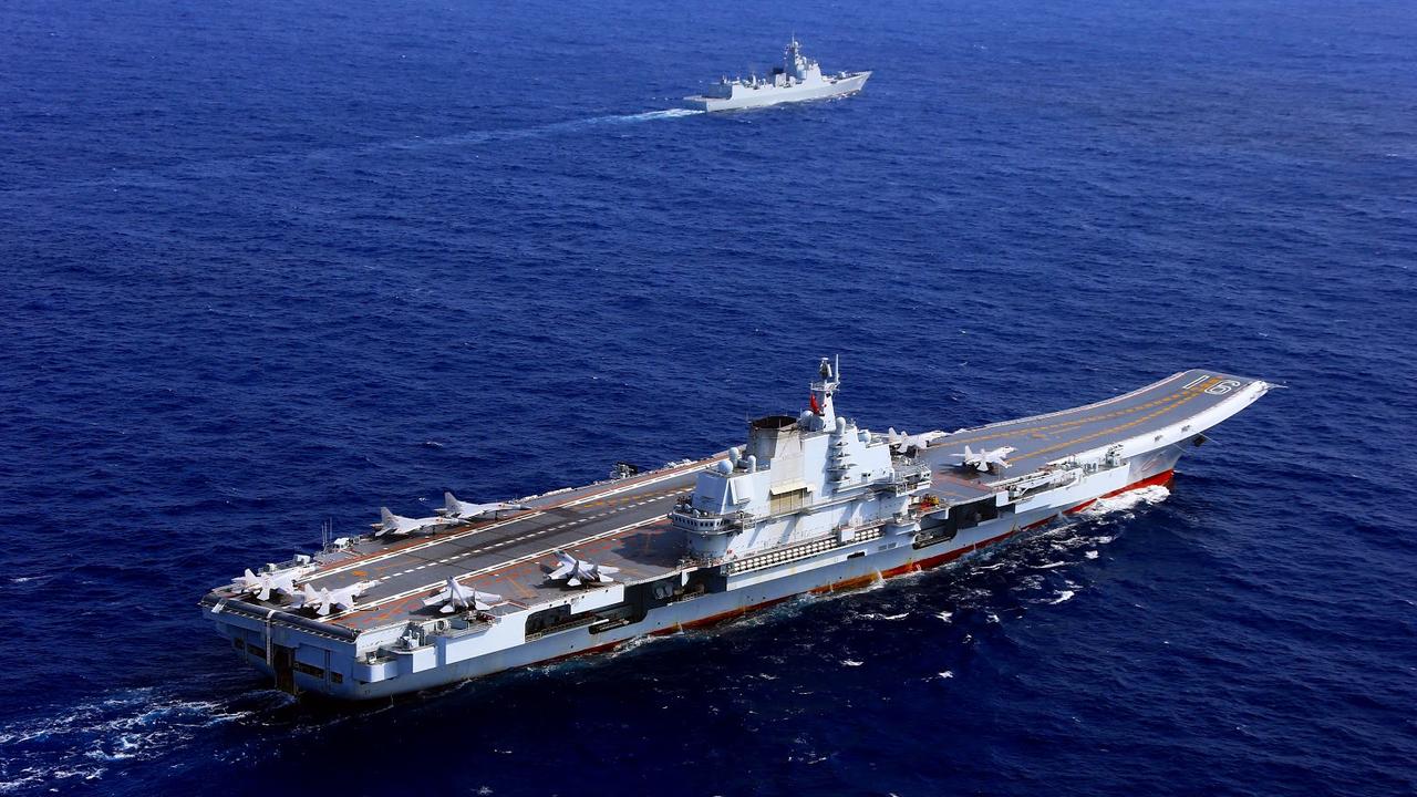 The training aircraft carrier Liaoning with a destroyer escort. Picture: China Ministry of Defence