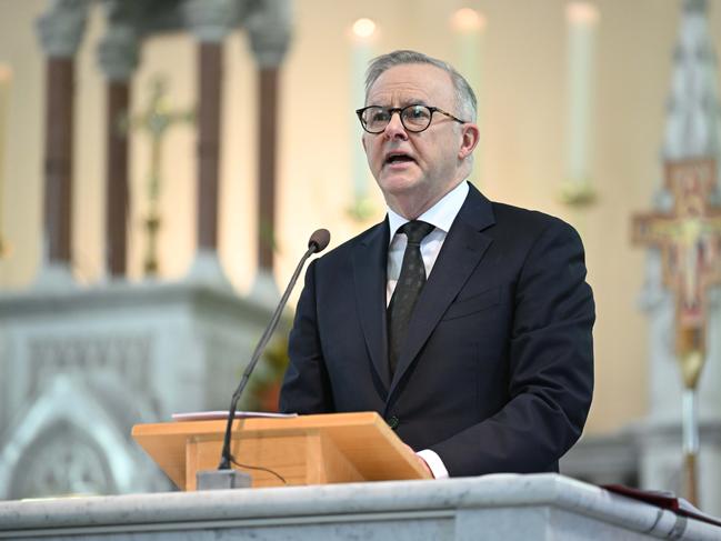 3/11/2023: Prime Minister Anthony Albanese at the State Funeral Service for the Hon William (Bill) George Hayden AC, at St. MaryÃ¢â¬â¢s Catholic Church, Ipswich   pic: Lyndon Mechielsen/Courier Mail