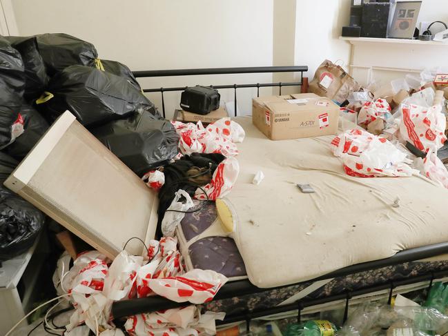 Bedroom. Rental property in Hobart that has been left with huge amounts of rubbish after the tenant vacated.  Picture: Nikki Davis-Jones