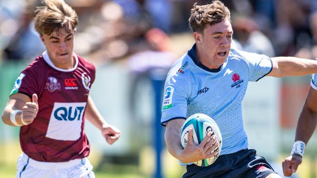 15/10/23. News Local, SportSylvania, Sydney, NSW, Australia.Super Rugby U16sAction from the NSW Waratahs v Queensland Reds Under 16 game at Forshaw Park in SylvaniaTRYNSW player Rex Bassingthwaighte scoresPicture: Julian Andrews