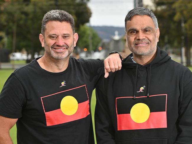 15/10/23. Aboriginal Affairs Minister Kyam Maher and Commissioner for first nations Voice Dale Agius regarding the referendum result at Victoria Square. Picture: Keryn Stevens