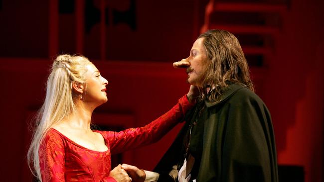 Who you calling big nose? Actors Asher Keddie and David Wenham in MTC production of Cyrano de Bergerac at Arts Centre, Playhouse in Melbourne.