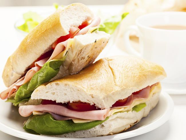 A buttered white bread ham and cheese sandwich can contain 3g of salt. Picture: iStock.