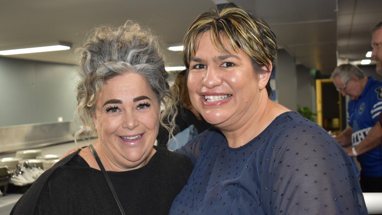 Vickie Larsen and Tasha Lamey at Norths Chargers' centenary celebrations at the Rockhampton Jockey Club on October 2, 2021.