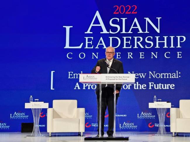 Former Australian Prime Minister Scott Morrison speaking to the Asian Leadership Conference in Seoul on Thursday, 14th July, 2022.  Picture: Supplied