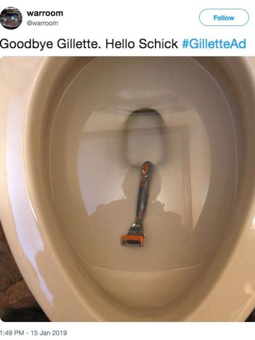 Many men have taken to social media to share their disapproval of Gillette's new ad. Picture: Twitter