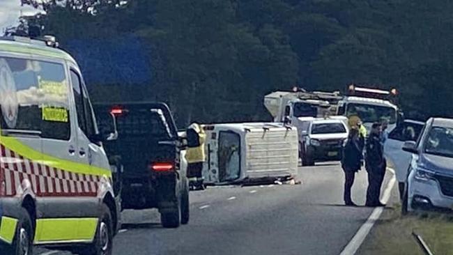 Police and NSW Ambulance are on scene of a single car rollover on Bentley Road, Bentley. Picture: Craig Armstrong