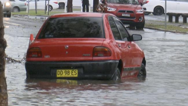 Flash flooding in Penrith after a storm passed over late this afternoon. Picture: TNV