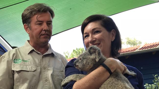 Dreamworld Wildlife Sciences Manager Al Mucci with Queensland Environment Minister Leeanne Enoch at Dreamworld. Photo: Kirstin Payne