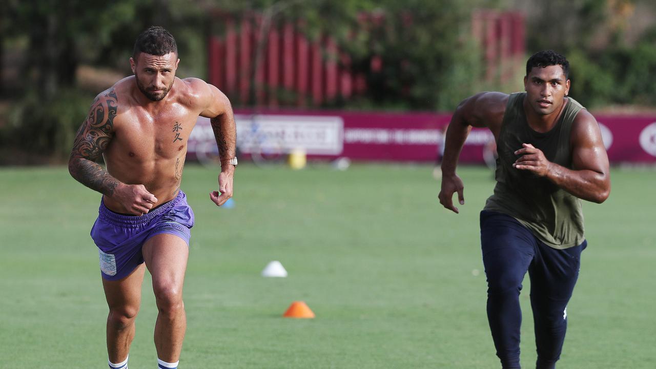 Quade Cooper has been training with Brisbane Broncos star Tevita Pangai Jnr – and the pair combined for a ridiculous trick play.