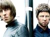 Singer Liam Gallagher (L) and his musician brother Noel stand in front of fellow members of band 'Oasis'. Pic Sony BMG.