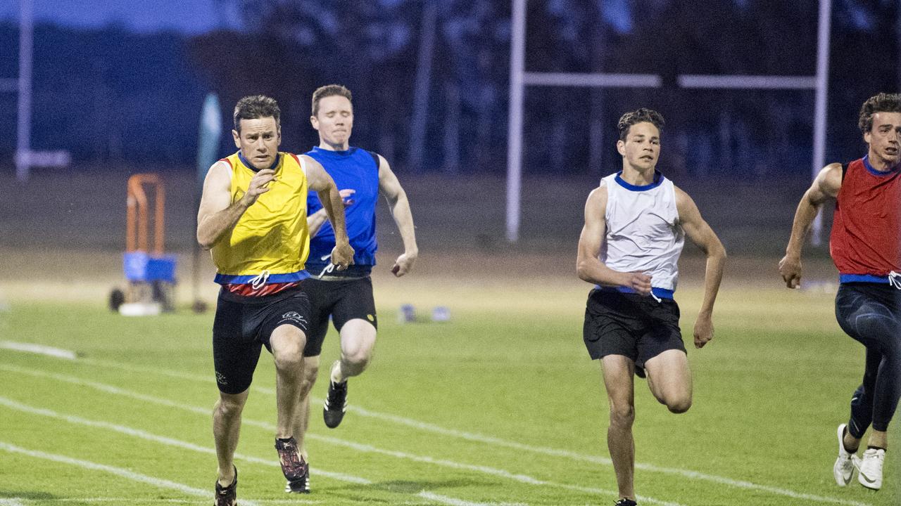 Caleb Law wins the 120 metres Open. Arthur Postle Gift at Pittsworth. Saturday, 14th Sep, 2019.