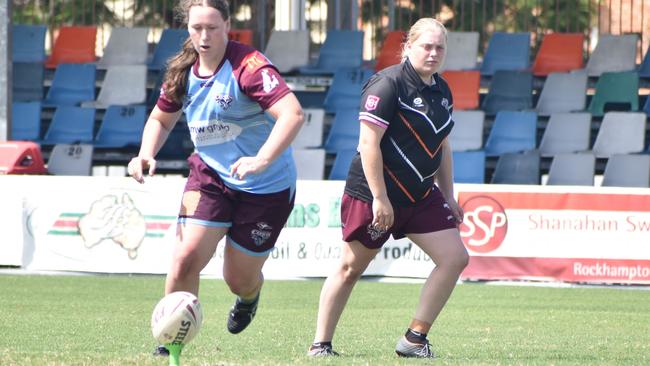CQ Capras women go through their paces in a trial match against the clubâ€™s under-19s at Browne Park on Saturday, February 12, 2022.