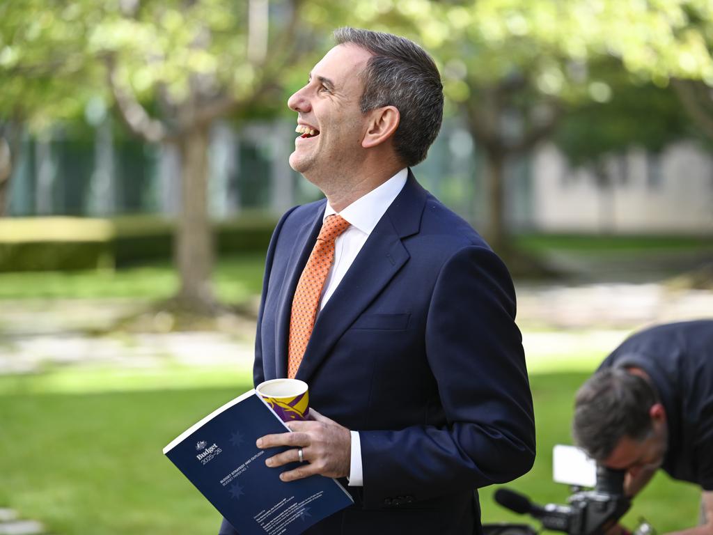 Treasurer of Australia, Jim Chalmers with the 2025-26 Budget papers at Parliament House in Canberra. Picture: NewsWire