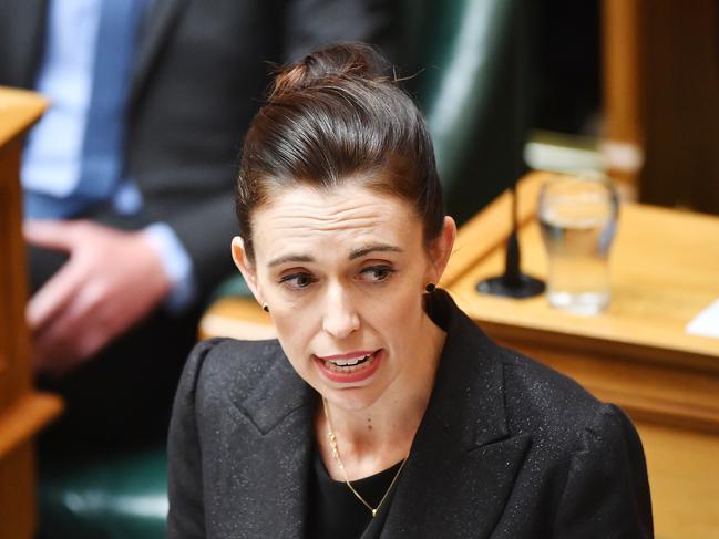 Prime Minister Jacinda Ardern making an emotional address to the house at Parliament. Picture: Getty Images